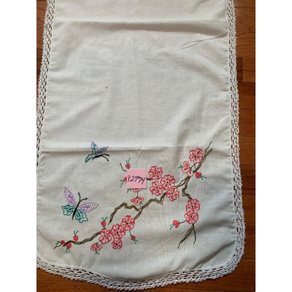 Hand Embroidered Flower Tree with Butterflies 16x42 - Picture 8 of 8